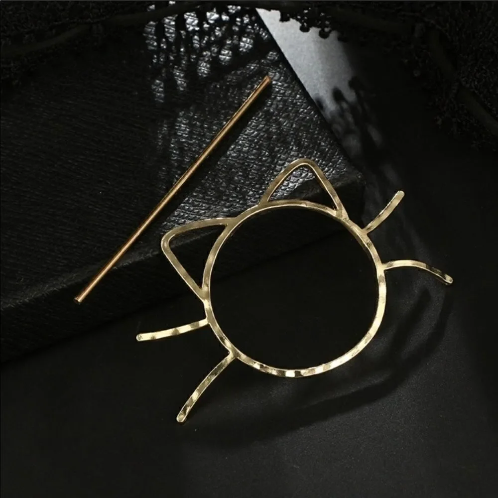 Kitten Hair Pin Zinc Alloy Goldtone Cute Versatile